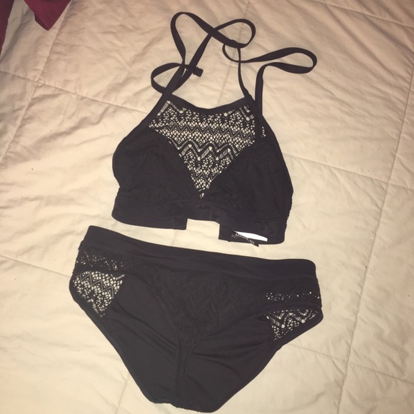 black lace swimsuit two piece